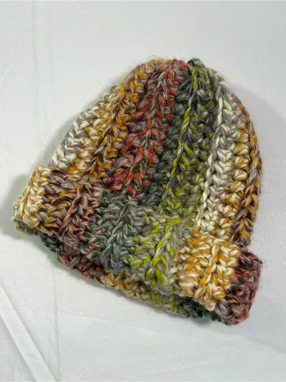 Chunky Multicolor Hand Knit Beanie - Olive, Brown Cream, Rust, Gray - Soft Wool
